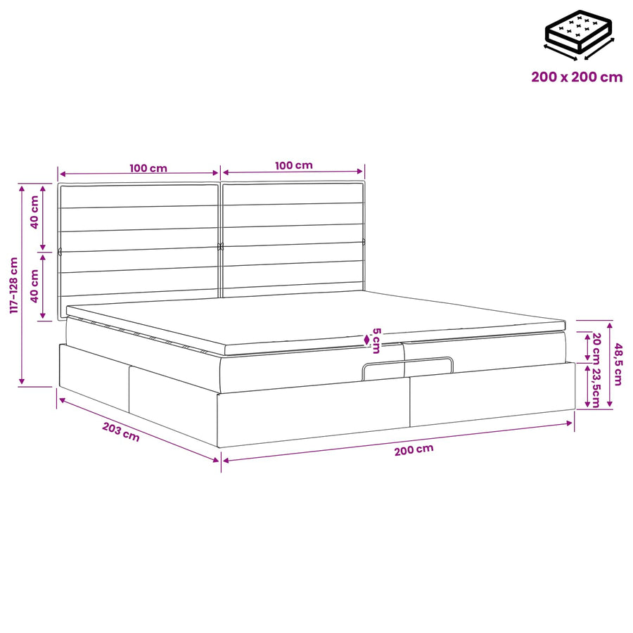 Ottoman bed met matras Donkergrijs 200 x 200 cm Stof