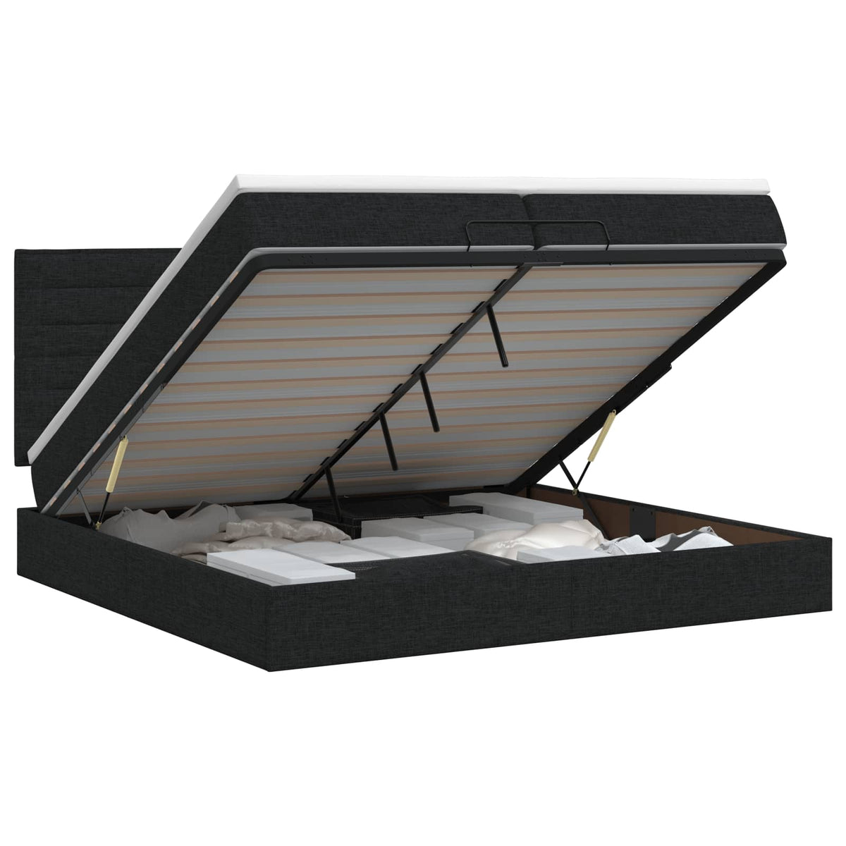 Ottoman bed met matras met hoofdeinde Zwart 200 x 200 cm Stof