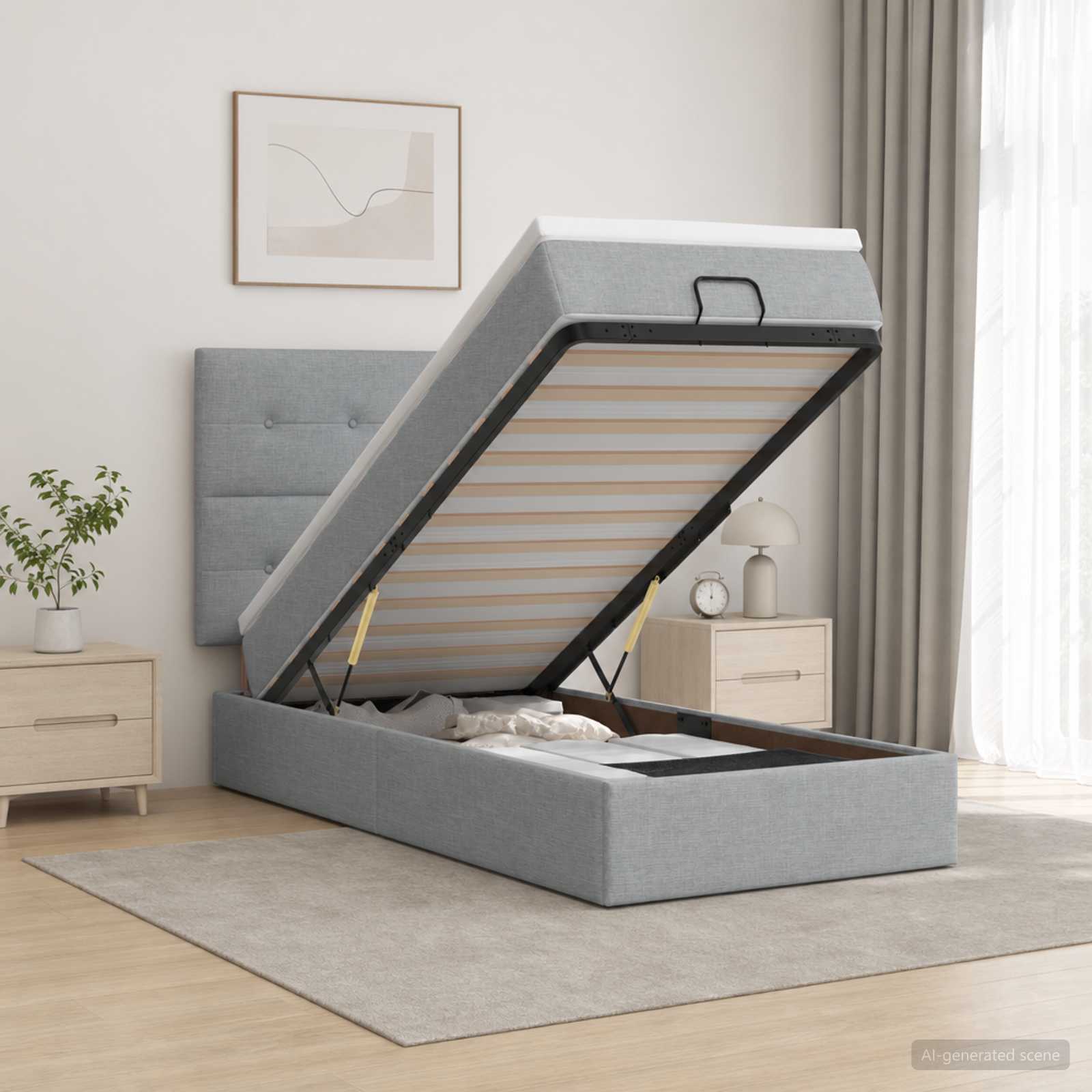 Ottoman bed met matras Lichtgrijs 100 x 200 cm Stof