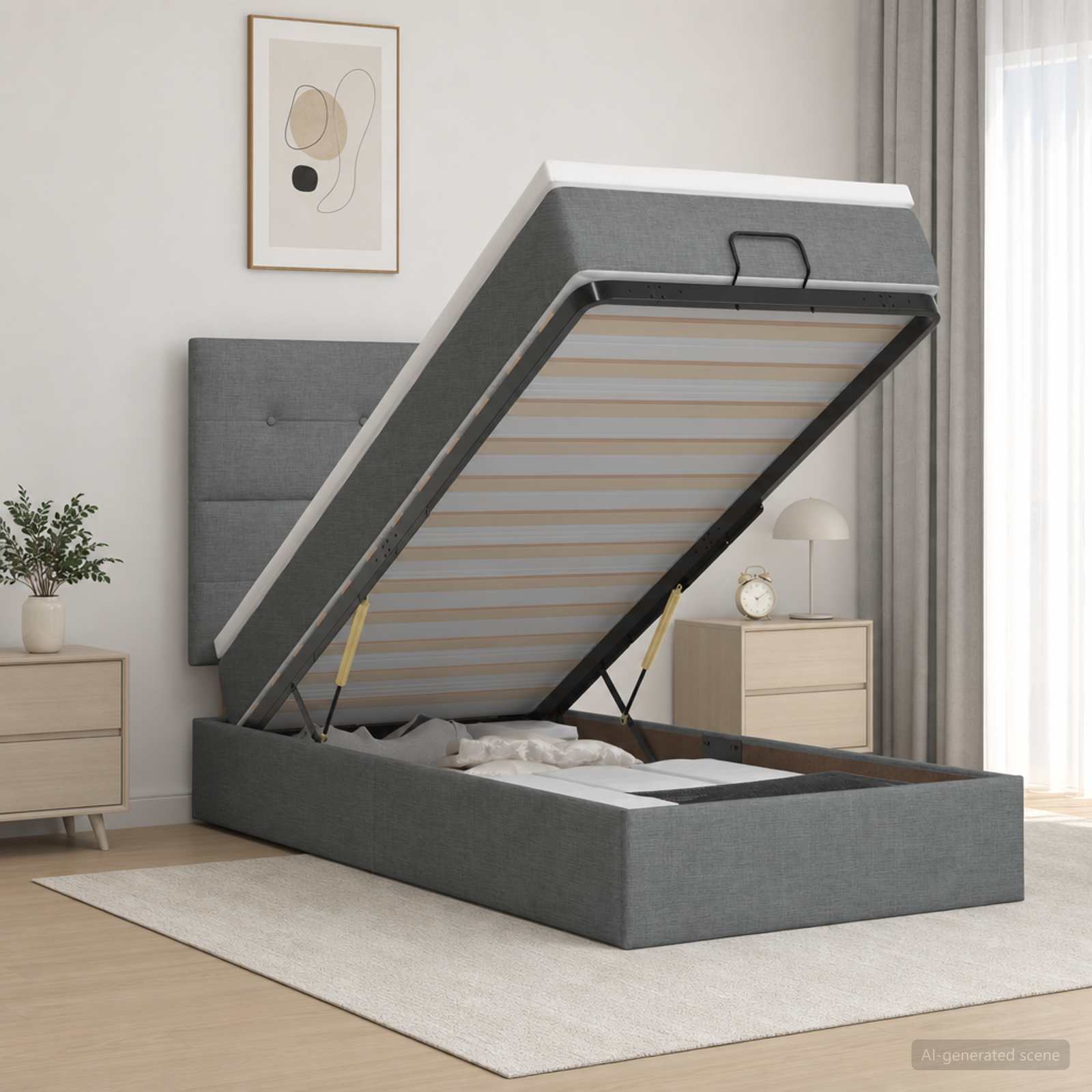 Ottoman Bed met Matrassen en LED Donkergrijs 90 x 190 cm Stof