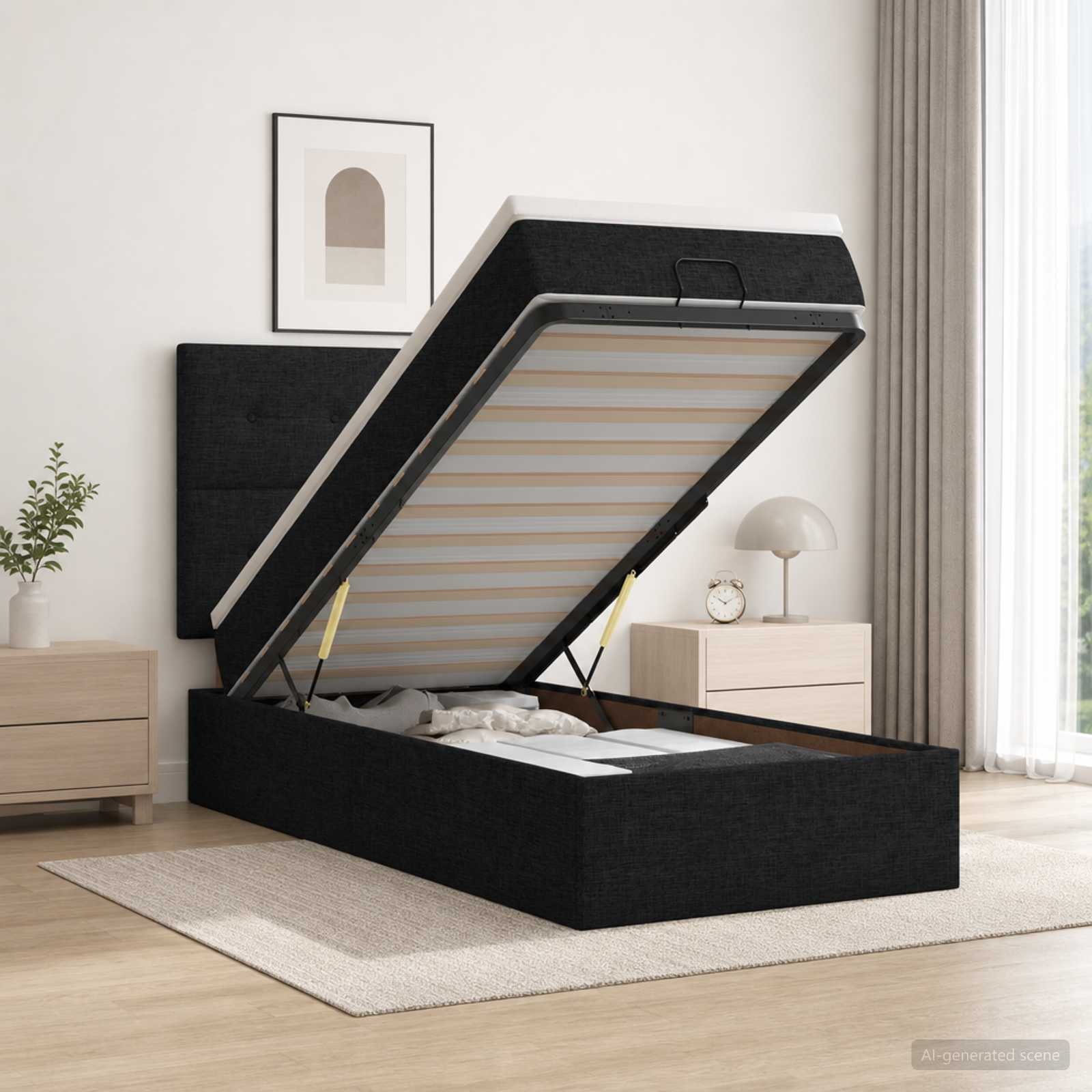 Ottoman Bed met Matrassen en LED Zwart 100 x 200 cm Stof