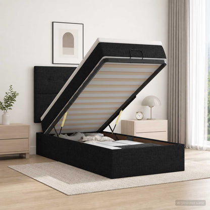 Ottoman Bed met Matrassen en LED Zwart 100 x 200 cm Stof