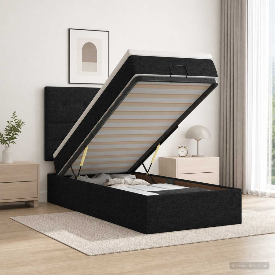 Ottoman Bed met Matrassen en LED Zwart 100 x 200 cm Stof