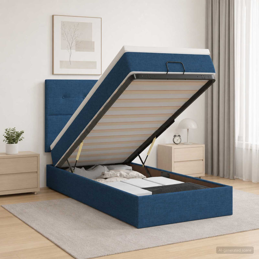 Ottoman Bed met Matrassen en LED Blauw 90 x 200 cm Stof