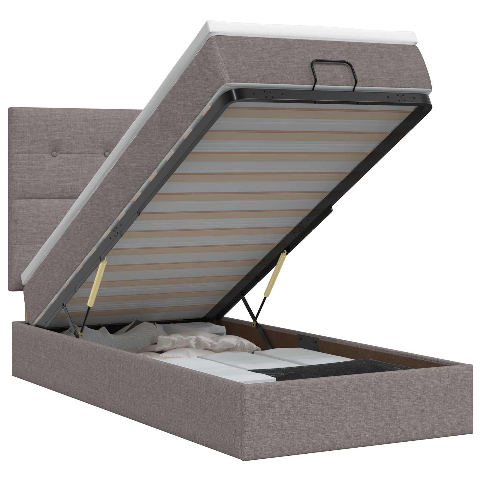 Ottoman bed met matras met hoofdeinde Taupe 100 x 200 cm Stof