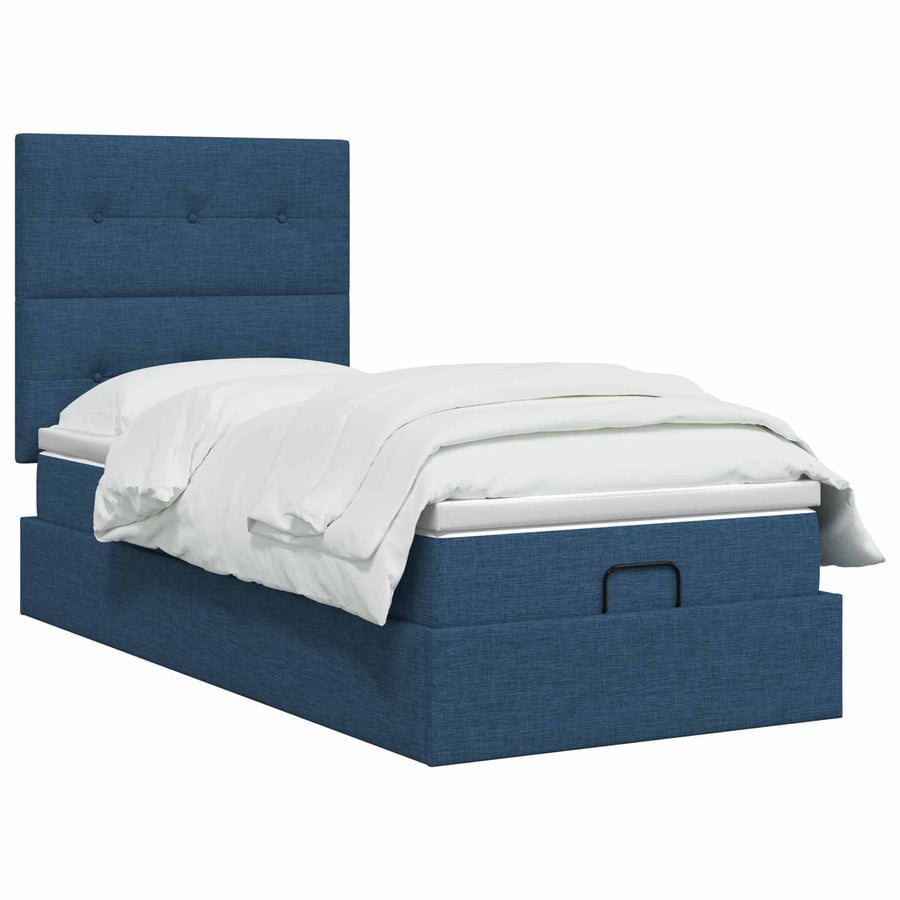 Ottoman bed met matras met hoofdeinde Blauw 100 x 200 cm Stof