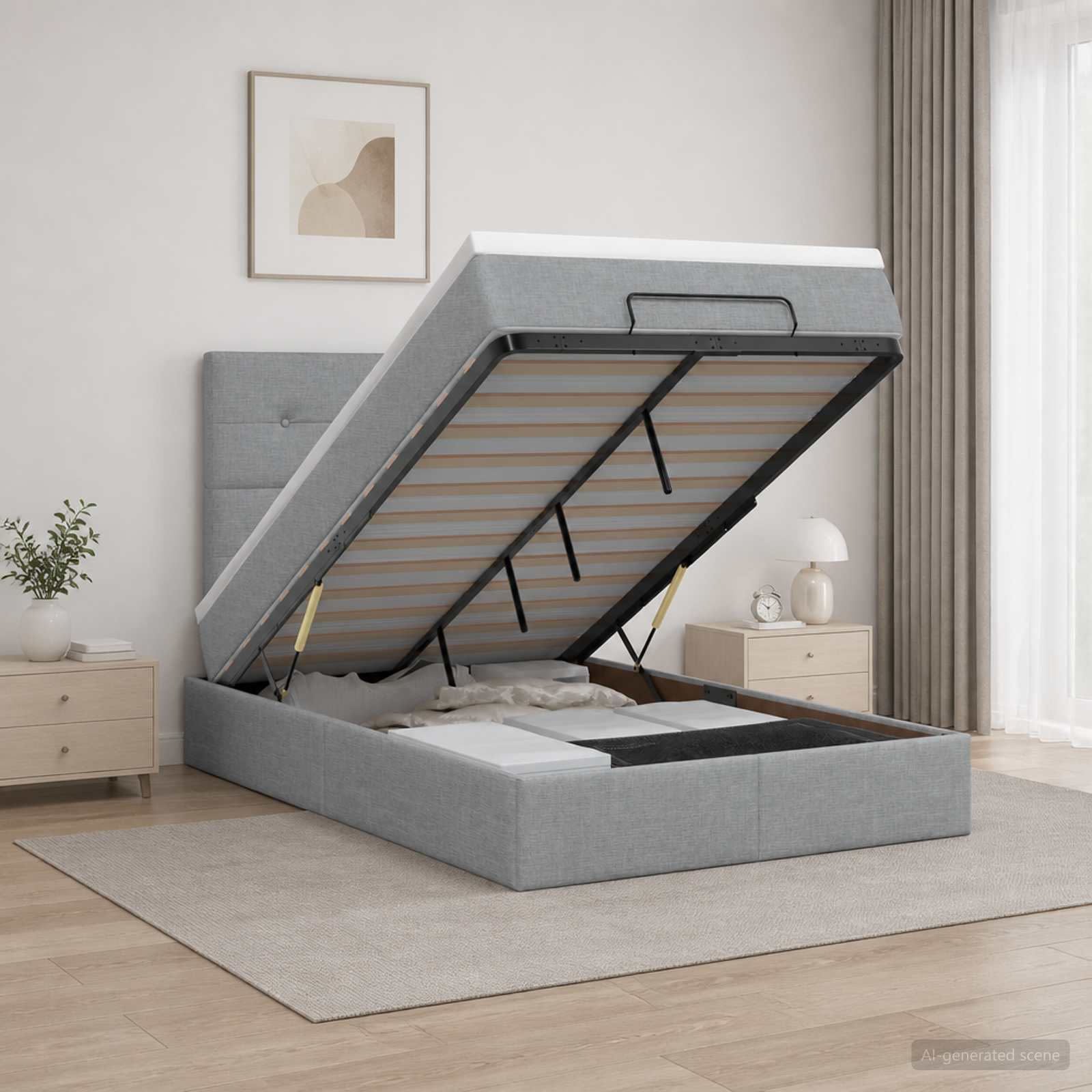 Ottoman bed met matras Lichtgrijs 120 x 190 cm Stof