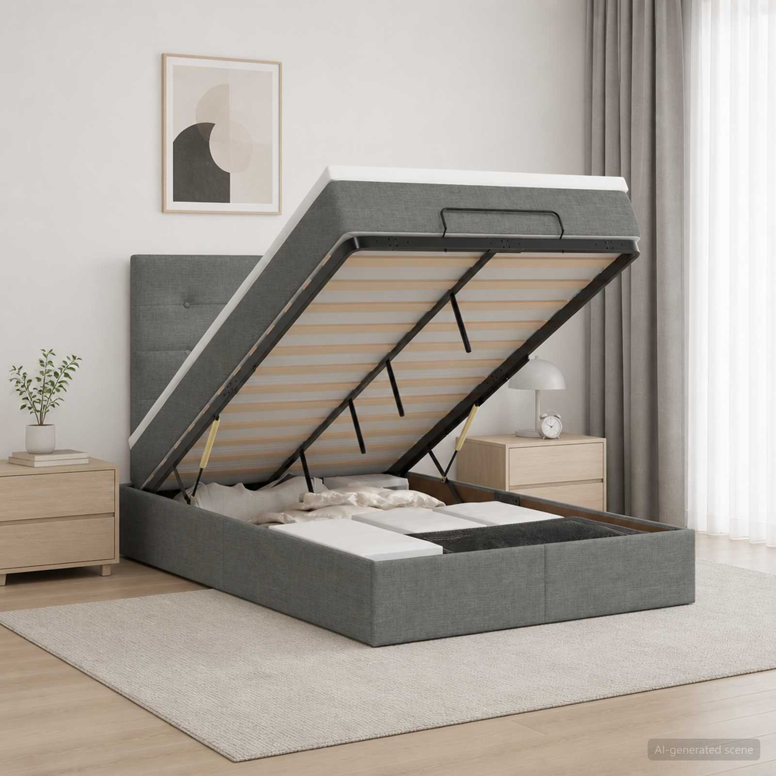 Ottoman bed met matras Donkergrijs 120 x 200 cm Stof
