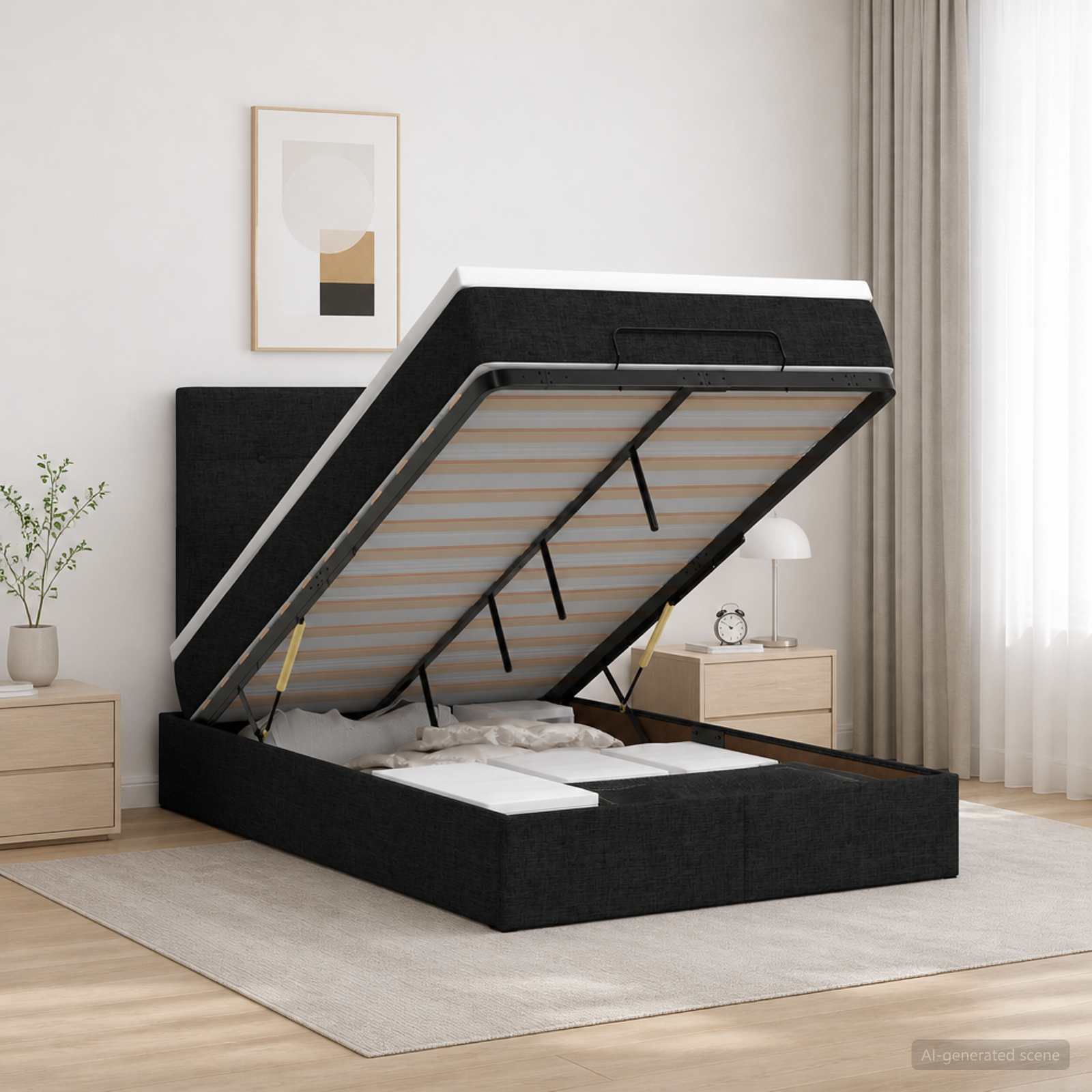 Ottoman bed met matras met hoofdeinde Zwart 120 x 190 cm Stof