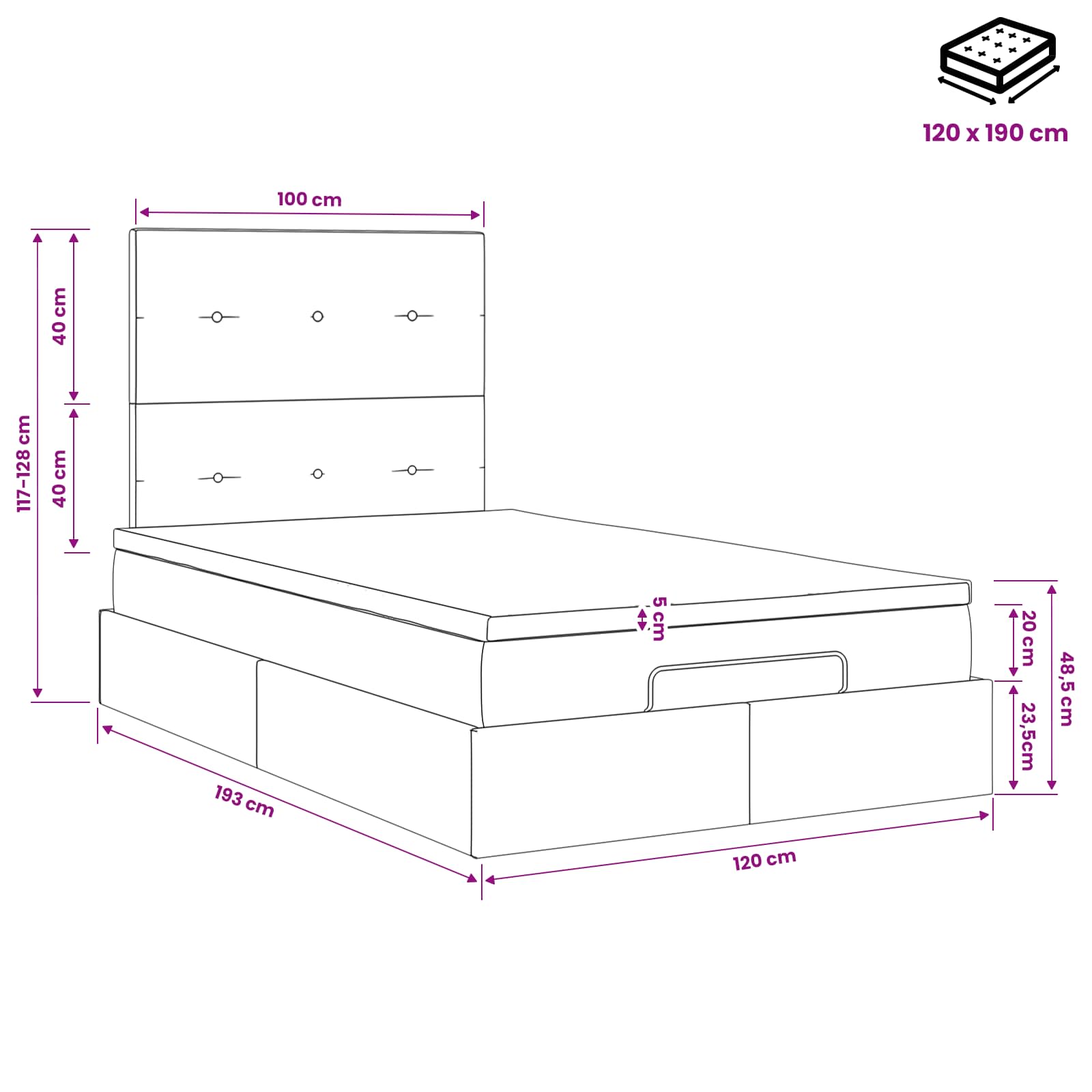 Ottoman bed met matras met hoofdeinde Taupe 120 x 190 cm Stof