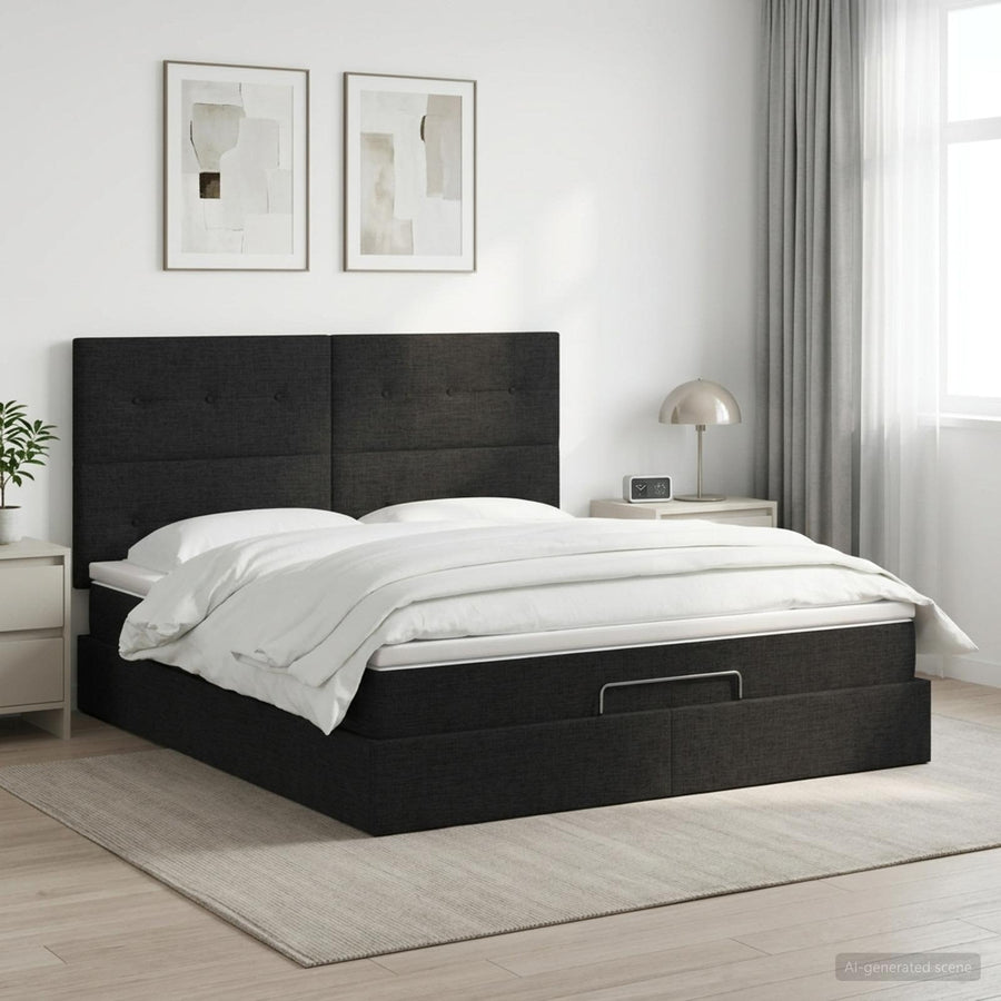 Ottoman bed met matras met hoofdeinde Zwart 180 x 200 cm Stof