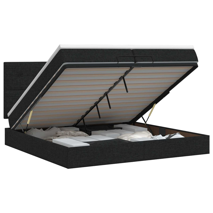Ottoman bed met matras met hoofdeinde Zwart 200 x 200 cm Stof