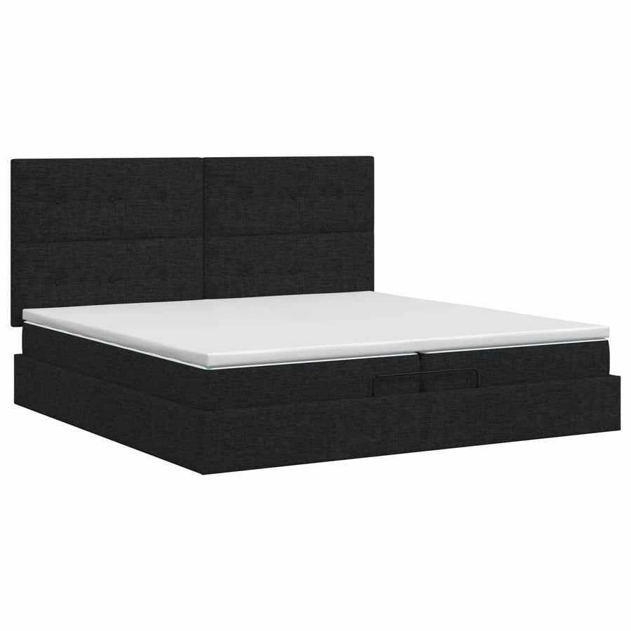 Ottoman bed met matras met hoofdeinde Zwart 200 x 200 cm Stof