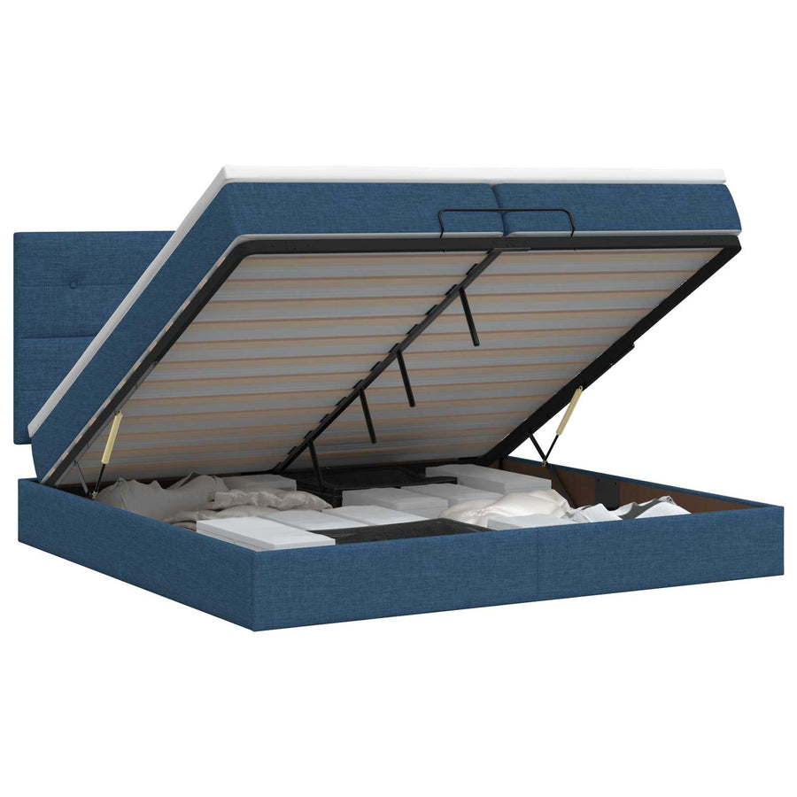 Ottoman bed met matras met hoofdeinde Blauw 200 x 200 cm Stof