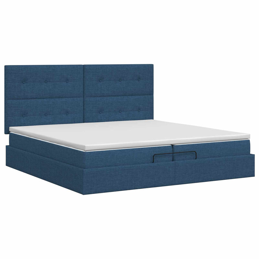 Ottoman bed met matras met hoofdeinde Blauw 200 x 200 cm Stof