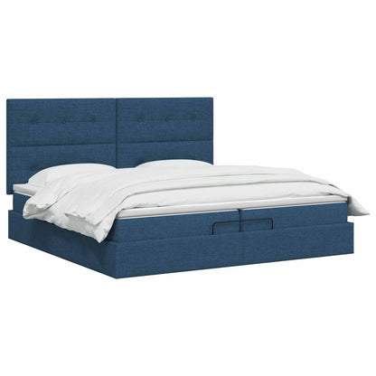 Ottoman bed met matras met hoofdeinde Blauw 200 x 200 cm Stof