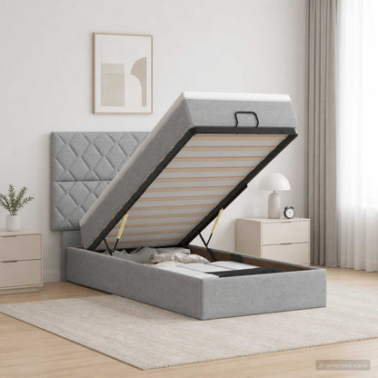 Ottoman Bed met Matrassen en LED Lichtgrijs 90 x 190 cm Stof