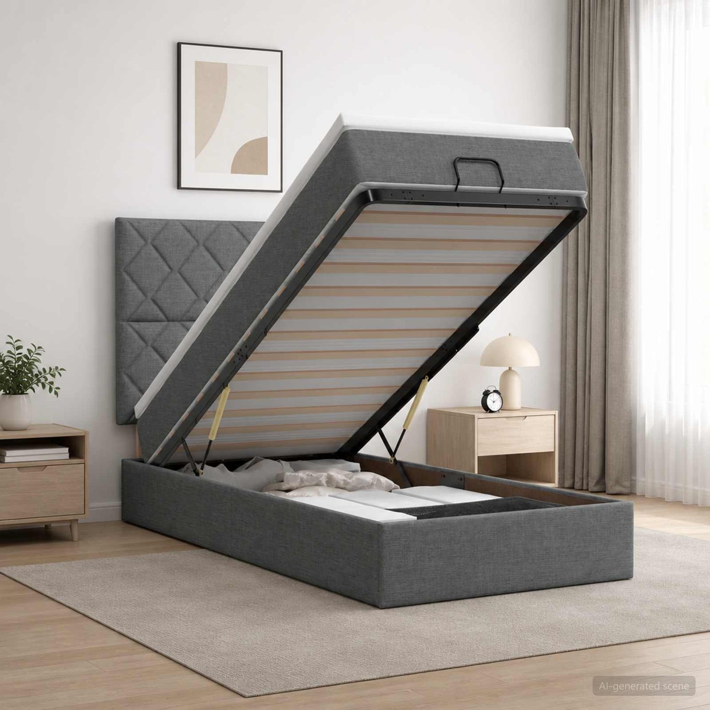 Ottoman bed met matras Donkergrijs 90 x 200 cm Stof