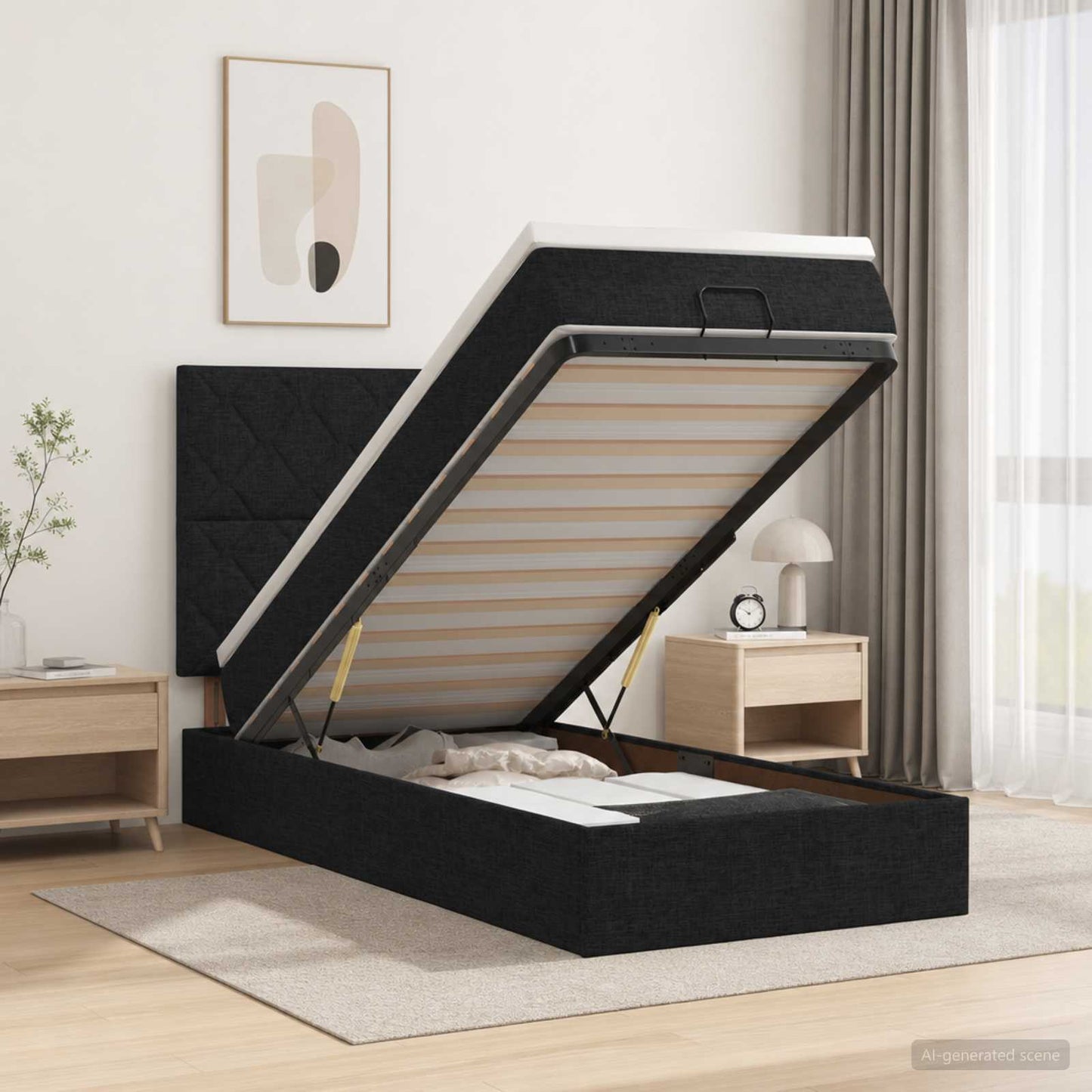 Ottoman bed met matras met hoofdeinde Zwart 80 x 200 cm Stof