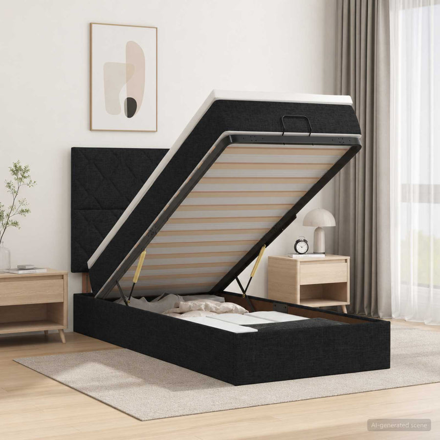 Ottoman bed met matras met hoofdeinde Zwart 80 x 200 cm Stof
