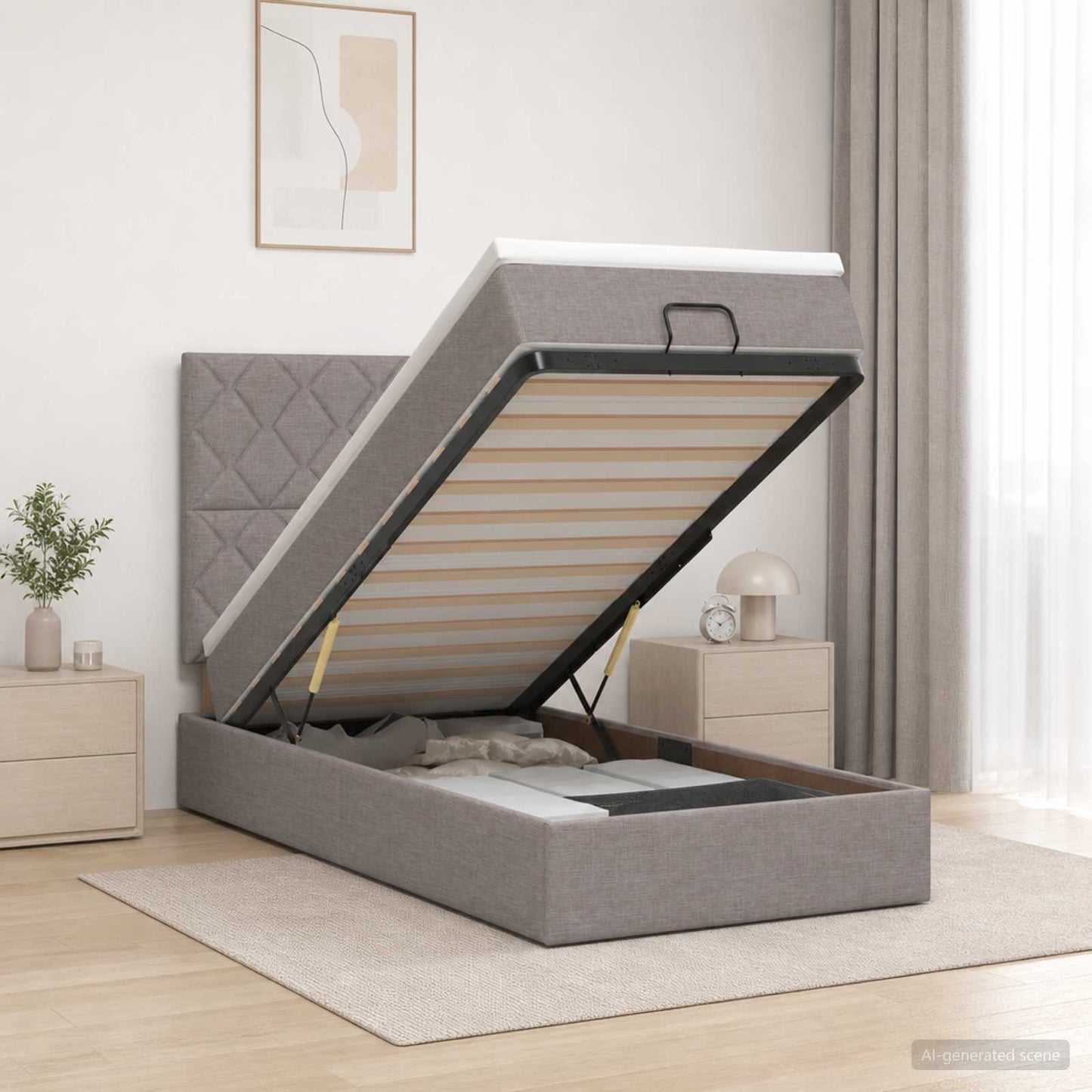 Ottoman Bed met Matrassen en LED Taupe 80 x 200 cm Stof