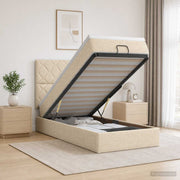 Ottoman bed met opbergruimte en matras 90x200 cm crèmekleurig