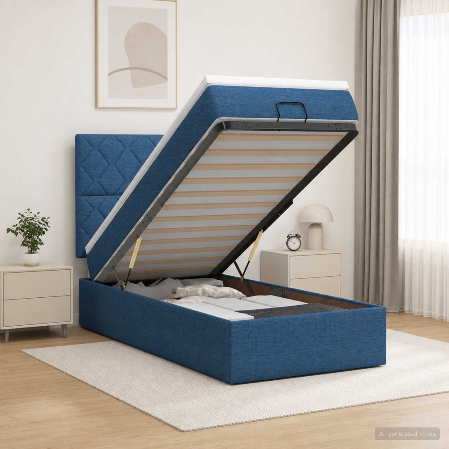 Ottoman Bed met Matrassen en LED Blauw 90 x 200 cm Stof