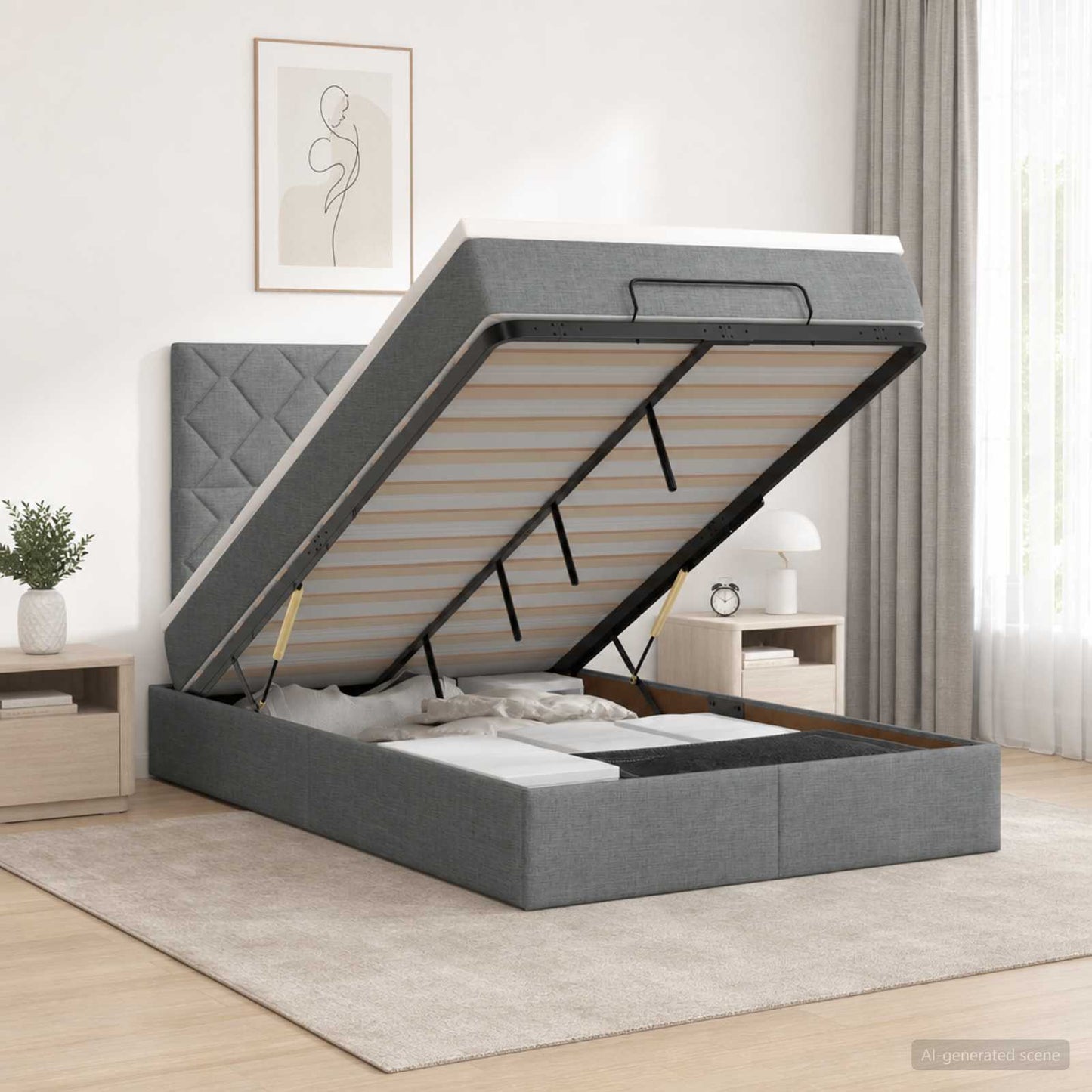 Ottoman bed met matras Donkergrijs 120 x 190 cm Stof