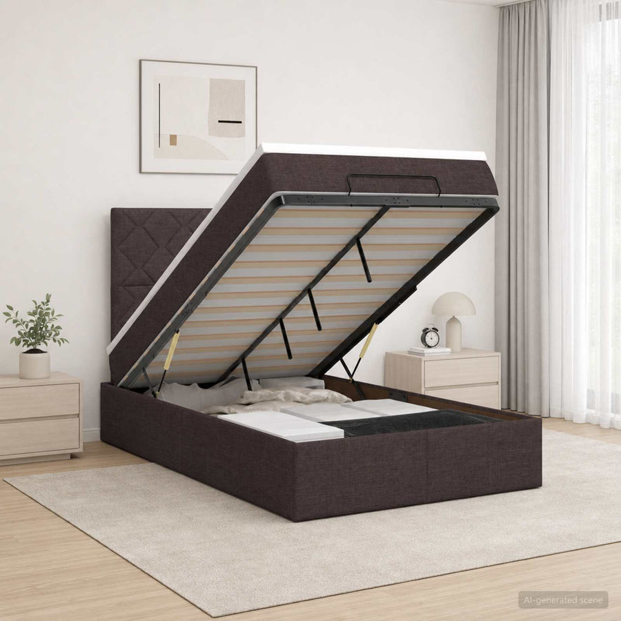 Ottoman Bed met Matrassen en LED Donkerbruin 120 x 200 cm Stof