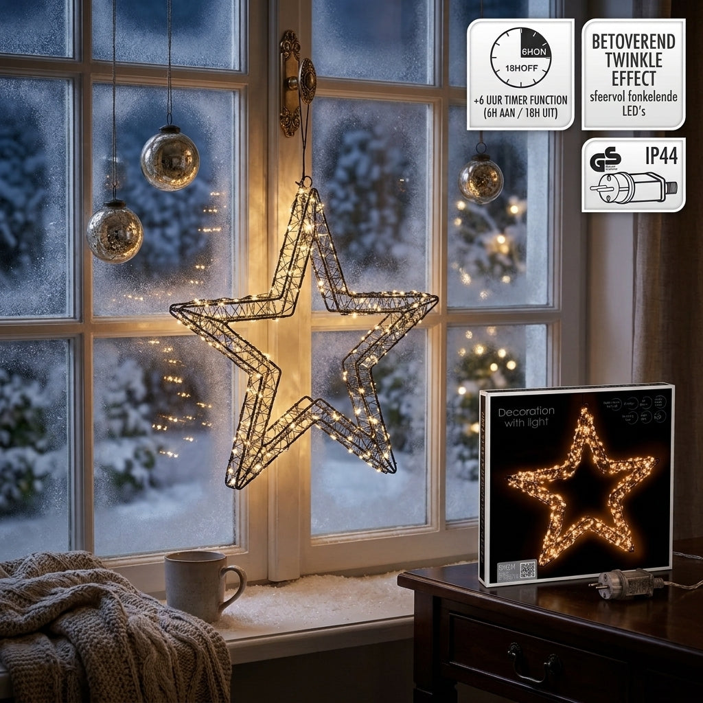 S.i.a. Stralende Kerstster Met Led Verlichting Ip44 Met Timer &Amp; Twinkle Effect 56Cm