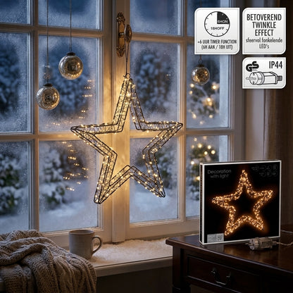 S.i.a. Stralende Kerstster Met Led Verlichting Ip44 Met Timer &Amp; Twinkle Effect 56Cm