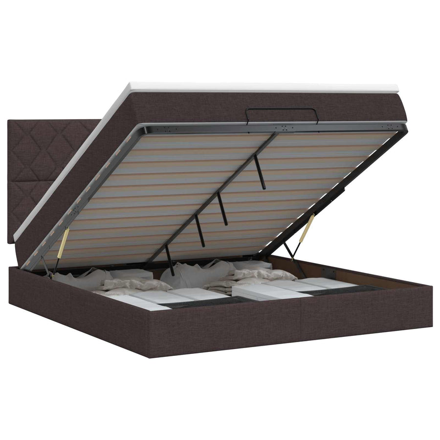 Ottoman bed met matras Donkerbruin 140 x 200 cm Stof