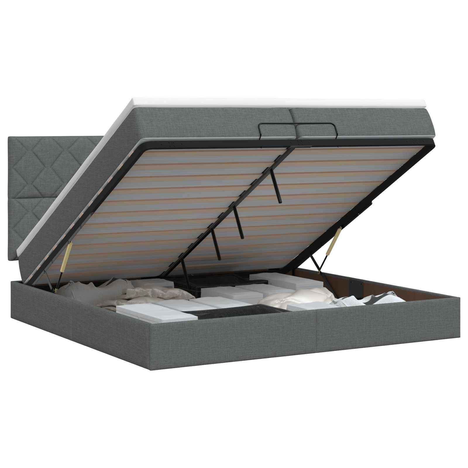 Ottoman bed met matras Donkergrijs 200 x 200 cm Stof