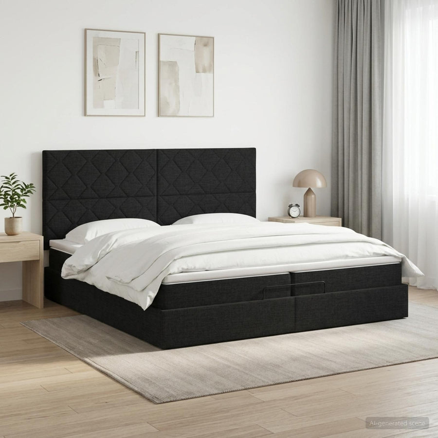 Ottoman bed met matras met hoofdeinde Zwart 200 x 200 cm Stof