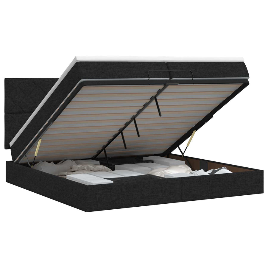 Ottoman bed met matras met hoofdeinde Zwart 200 x 200 cm Stof