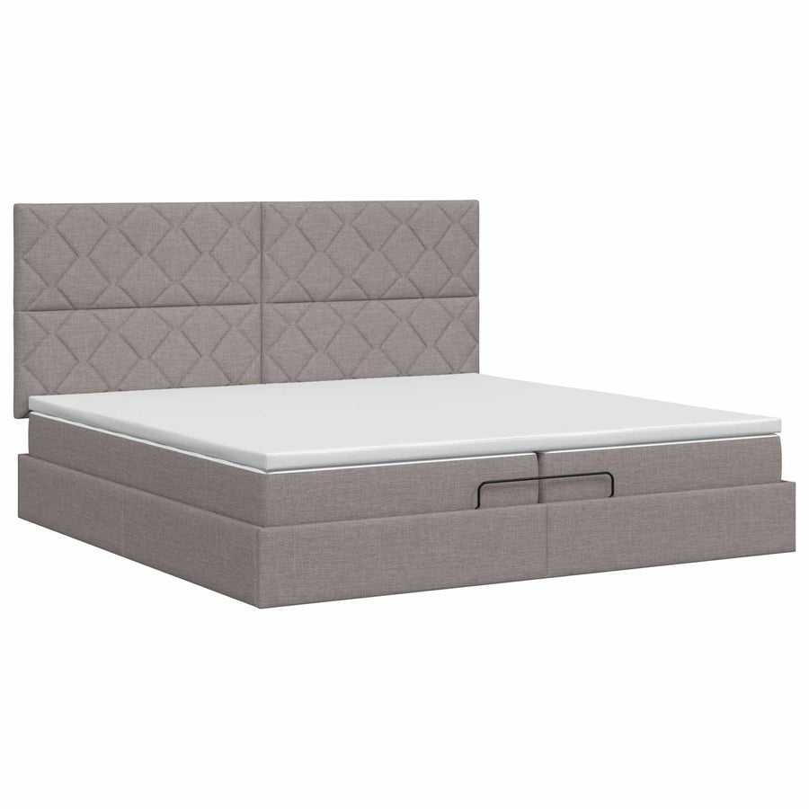 Ottoman bed met matras met hoofdeinde Taupe 200 x 200 cm Stof