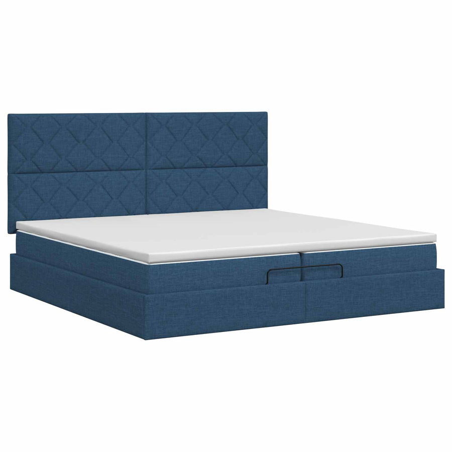 Ottoman bed met matras met hoofdeinde Blauw 200 x 200 cm Stof