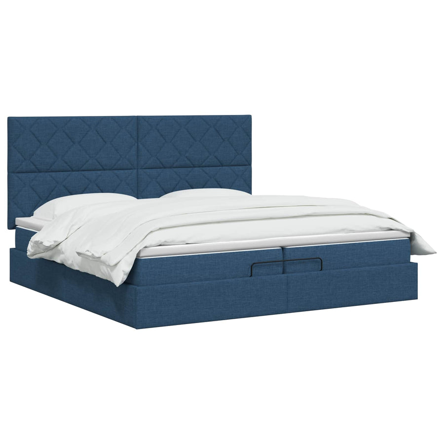 Ottoman bed met matras met hoofdeinde Blauw 200 x 200 cm Stof