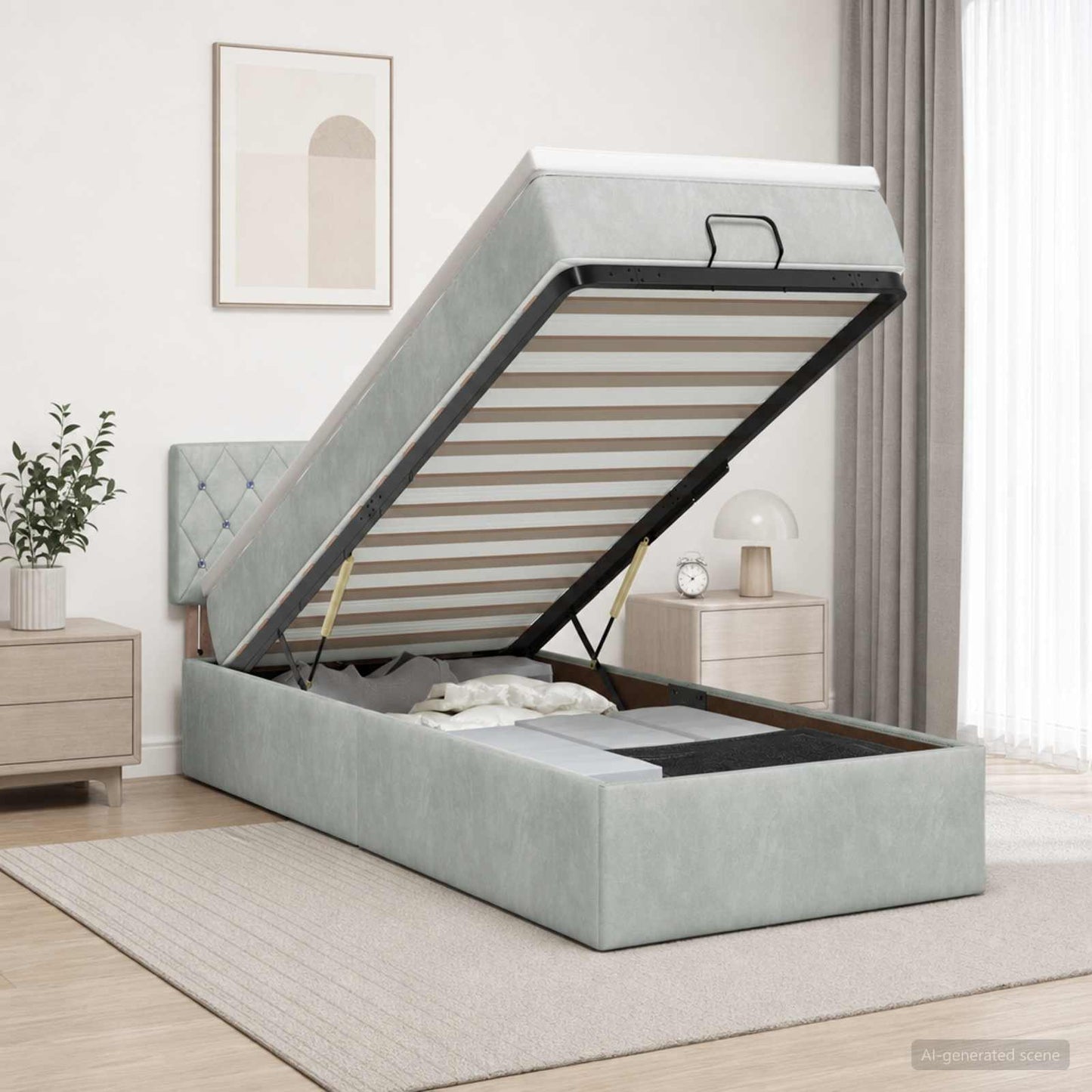 Ottoman Bed met Matrassen en LED Lichtgrijs 90 x 190 cm fluweel