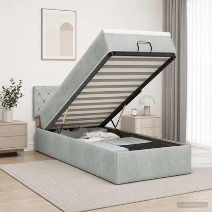 Ottoman Bed met Matrassen en LED Lichtgrijs 90 x 190 cm fluweel
