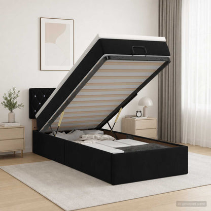 Ottoman bed met matras Zwart 100 x 200 cm Fluweel