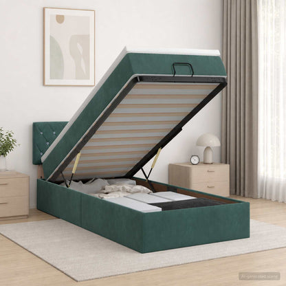 Ottoman bed met matras Donkergroen 90 x 200 cm Fluweel