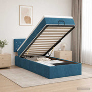 Ottoman bed met opbergruimte 100 x 200 cm donkerblauw fluweel