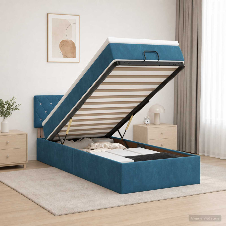 Ottoman Bed met Matrassen en LED Donkerblauw 100 x 200 cm