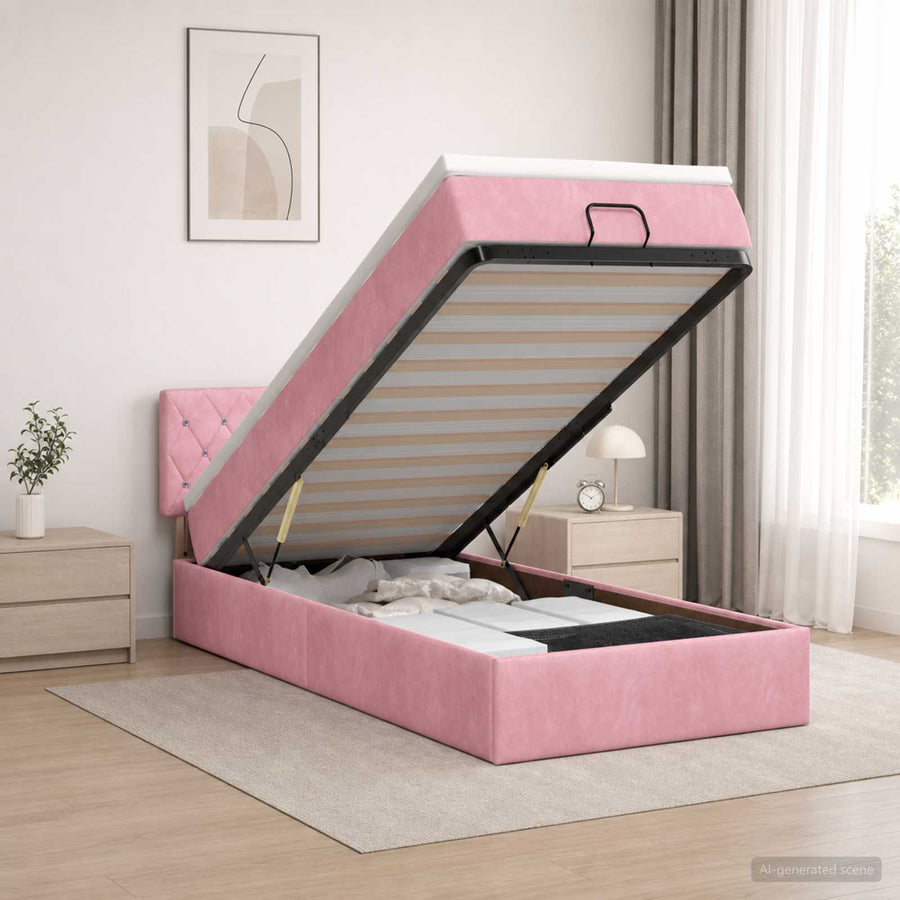 Ottoman bed met matras met hoofdeinde Roze 80 x 200 cm Fluweel