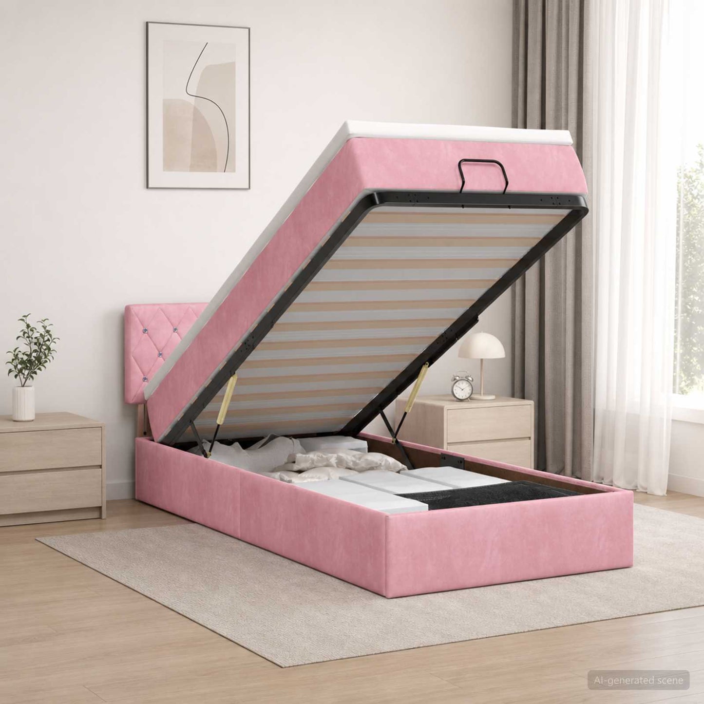 Ottoman Bed met Matrassen en LED Roze 80 x 200 cm fluweel