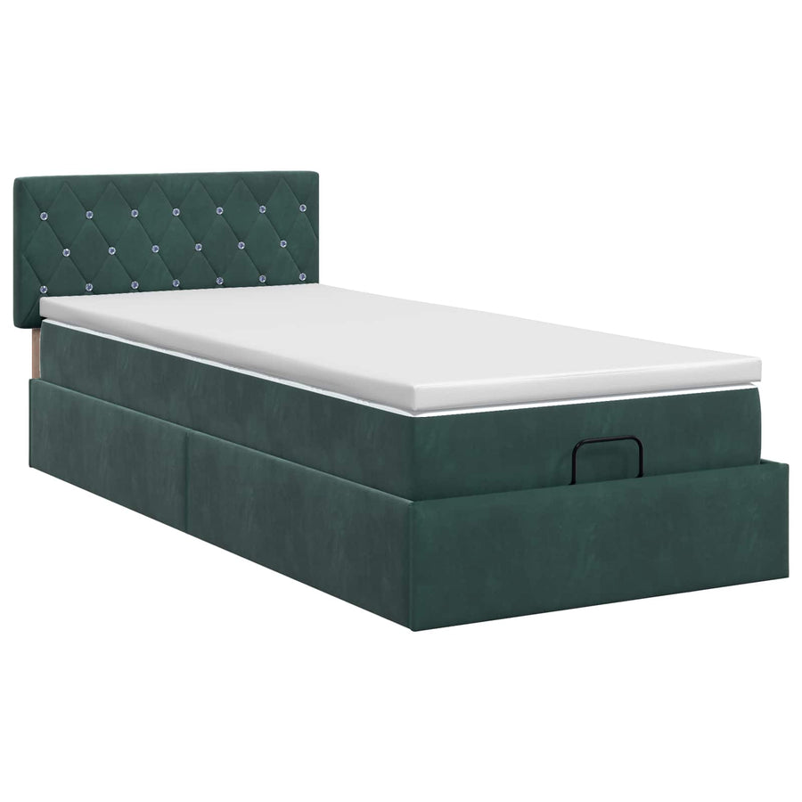 Ottoman bed met matras Donkergroen 90 x 190 cm Fluweel