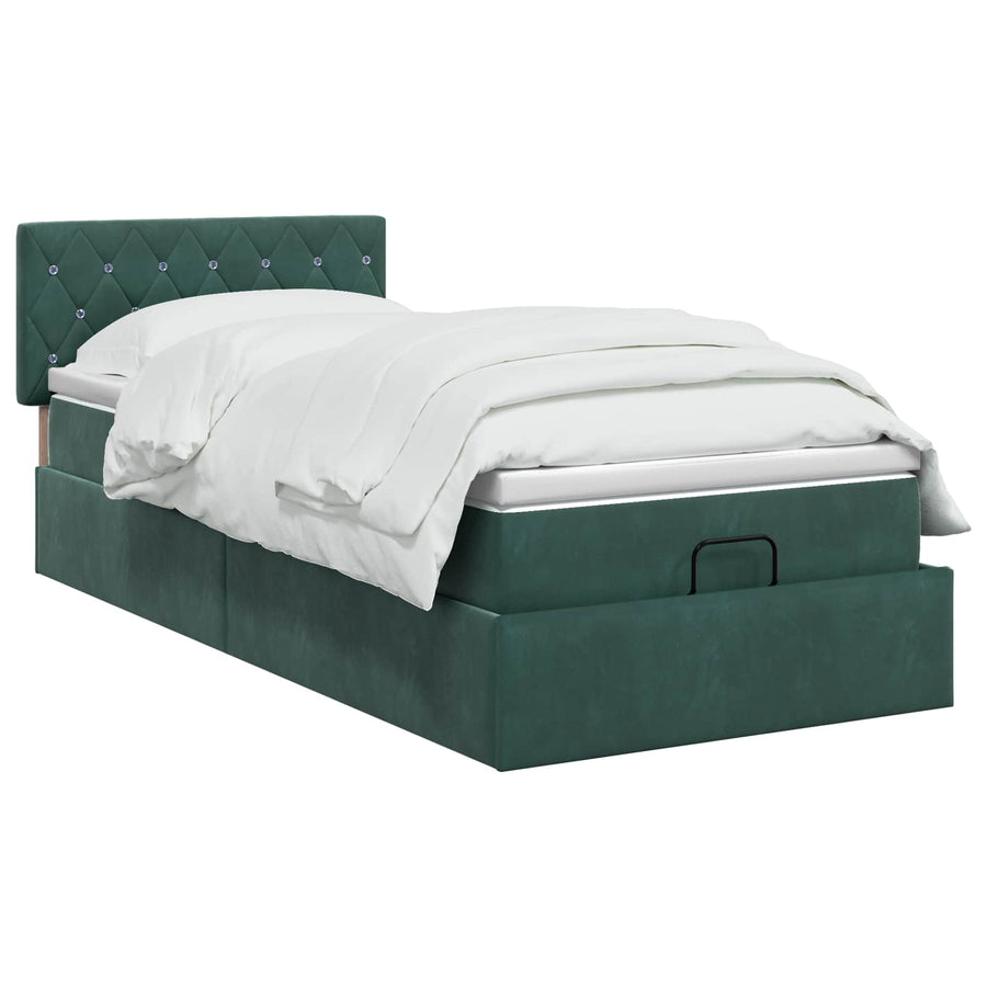 Ottoman bed met matras Donkergroen 90 x 200 cm Fluweel