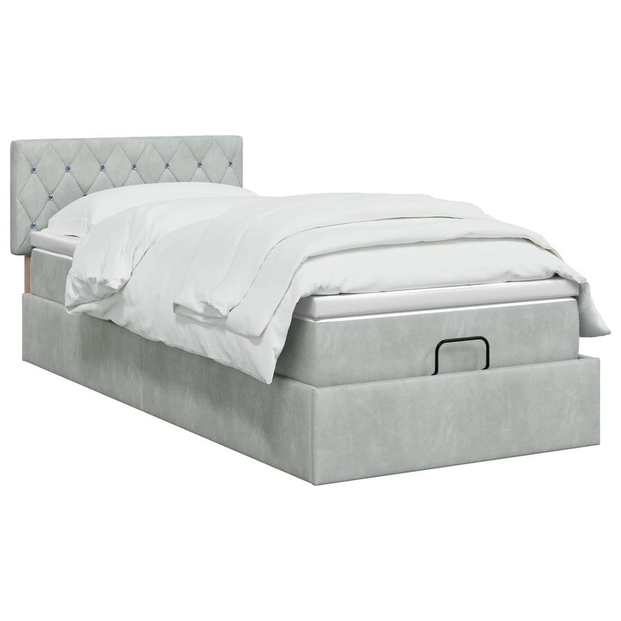 Ottoman bed met matras Lichtgrijs 100 x 200 cm Fluweel