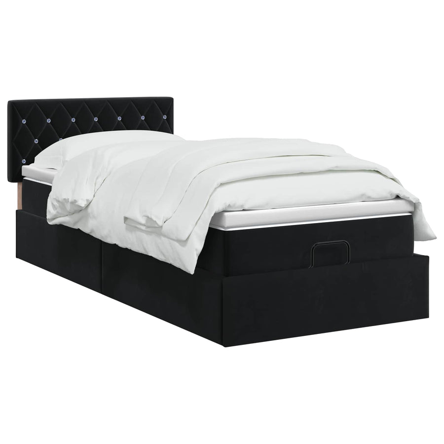 Ottoman bed met matras Zwart 100 x 200 cm Fluweel